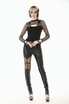 Punk Knitted Top with Mesh Overlay and Shoulder Buckle Details TW665