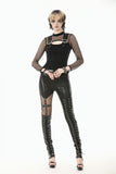 Punk Knitted Top with Mesh Overlay and Shoulder Buckle Details TW665