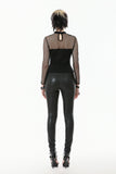 Punk Knitted Top with Mesh Overlay and Shoulder Buckle Details TW665