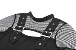 Punk Knitted Top with Mesh Overlay and Shoulder Buckle Details TW665