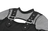 Punk Knitted Top with Mesh Overlay and Shoulder Buckle Details TW665