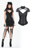 Black Floral Lace High-Neck Gothic Shoulder-Mantle Corset Top TW669