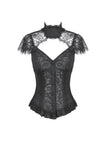 Black Floral Lace High-Neck Gothic Shoulder-Mantle Corset Top TW669