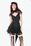 Black Floral Lace High-Neck Gothic Shoulder-Mantle Corset Top TW669