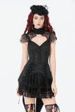 Black Floral Lace High-Neck Gothic Shoulder-Mantle Corset Top TW669