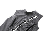 Punk Distressed Leather Lace-Up Vest TW679