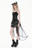 Imprisoned Psalms - Gothic Revivial Cami Top with Metallic Buckle Straps and Sheer Lace Patchwork TW686