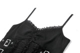 Imprisoned Psalms - Gothic Revivial Cami Top with Metallic Buckle Straps and Sheer Lace Patchwork TW686