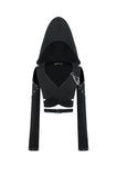 Punk Dark-Wear Hooded Crop Top with Cold-Shoulde and Metallic Pin-Chain Accents TW687