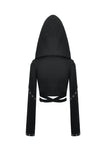 Punk Dark-Wear Hooded Crop Top with Cold-Shoulde and Metallic Pin-Chain Accents TW687