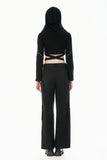 Punk Dark-Wear Hooded Crop Top with Cold-Shoulde and Metallic Pin-Chain Accents TW687
