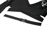 Punk Dark-Wear Hooded Crop Top with Cold-Shoulde and Metallic Pin-Chain Accents TW687