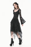 Phantom Butterfly - Gothic Dark Heart-Neck All-Over Lace Bell-Sleeve Slim Top TW689
