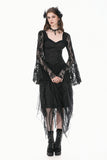 Phantom Butterfly - Gothic Dark Heart-Neck All-Over Lace Bell-Sleeve Slim Top TW689
