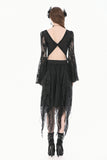 Phantom Butterfly - Gothic Dark Heart-Neck All-Over Lace Bell-Sleeve Slim Top TW689
