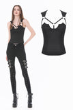 Dark Functional Style Metal Ring Strap Fitted Tank Top TW691