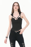 Dark Functional Style Metal Ring Strap Fitted Tank Top TW691