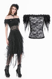 Gothic Romantic Off-Shoulder Sheer Lace Top with Ethereal Winged Sleeves TW693