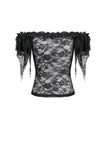 Gothic Romantic Off-Shoulder Sheer Lace Top with Ethereal Winged Sleeves TW693