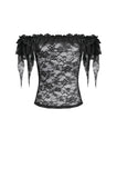 Gothic Romantic Off-Shoulder Sheer Lace Top with Ethereal Winged Sleeves TW693