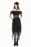 Gothic Romantic Off-Shoulder Sheer Lace Top with Ethereal Winged Sleeves TW693