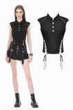 Night Directive - Tech-Punk Sleeveless Polo Top with Metallic Studs TW695