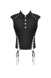 Night Directive - Tech-Punk Sleeveless Polo Top with Metallic Studs TW695
