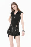 Night Directive - Tech-Punk Sleeveless Polo Top with Metallic Studs TW695