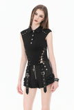 Night Directive - Tech-Punk Sleeveless Polo Top with Metallic Studs TW695