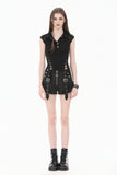 Night Directive - Tech-Punk Sleeveless Polo Top with Metallic Studs TW695