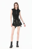 Night Directive - Tech-Punk Sleeveless Polo Top with Metallic Studs TW695