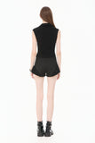 Night Directive - Tech-Punk Sleeveless Polo Top with Metallic Studs TW695