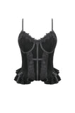 Gothic Vintage Velvet Lace Patchwork Coffin and Cross Trimmed Cami Top TW696