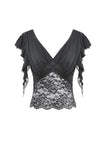 Gothic Deep-V Lace Patchwork Draped Knit Crop Top TW698