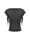 Gothic Deep-V Lace Patchwork Draped Knit Crop Top TW698