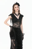 Gothic Deep-V Lace Patchwork Draped Knit Crop Top TW698
