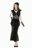 Gothic Deep-V Lace Patchwork Draped Knit Crop Top TW698