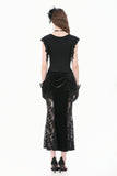 Gothic Deep-V Lace Patchwork Draped Knit Crop Top TW698