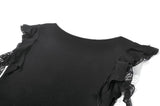 Gothic Deep-V Lace Patchwork Draped Knit Crop Top TW698