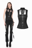 Iron Covenant - Punk Dark-Wear Vest with  Metallic Ring, Double Eyelet Lace-up TW699