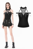 Dark Techwear Mesh Cut-out Cold-Shoulder Chain Cross Halter Top TW700