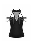 Dark Techwear Mesh Cut-out Cold-Shoulder Chain Cross Halter Top TW700