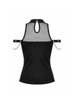 Dark Techwear Mesh Cut-out Cold-Shoulder Chain Cross Halter Top TW700