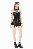 Dark Techwear Mesh Cut-out Cold-Shoulder Chain Cross Halter Top TW700