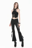 Punk Halter Crop Top with Silver Cross Ornament and Double Buckled Waist TW701