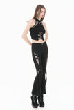 Punk Halter Crop Top with Silver Cross Ornament and Double Buckled Waist TW701