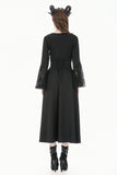 Gothic Deep V-Neck Top with Lace-Paneled Shoulders and Dramatic Flare Sleeves TW702