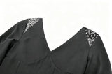 Gothic Deep V-Neck Top with Lace-Paneled Shoulders and Dramatic Flare Sleeves TW702