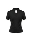 Gothic Black Short Sleeve Top with Sheer Spiderweb Mesh and Silver Spider Ornament TW703