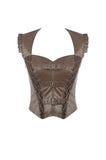 Steampunk Matte Leather Patchwork Lace Buckled Slim Cami Top TW704
